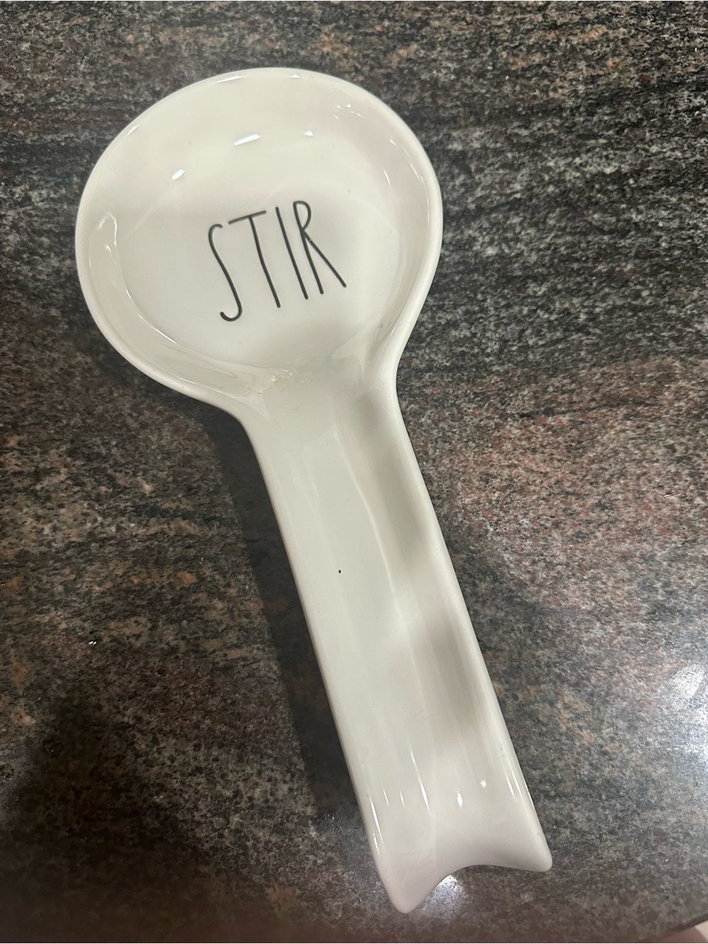 Rae Dunn White Ceramic Spoon Rest with 'STIR' Lettering